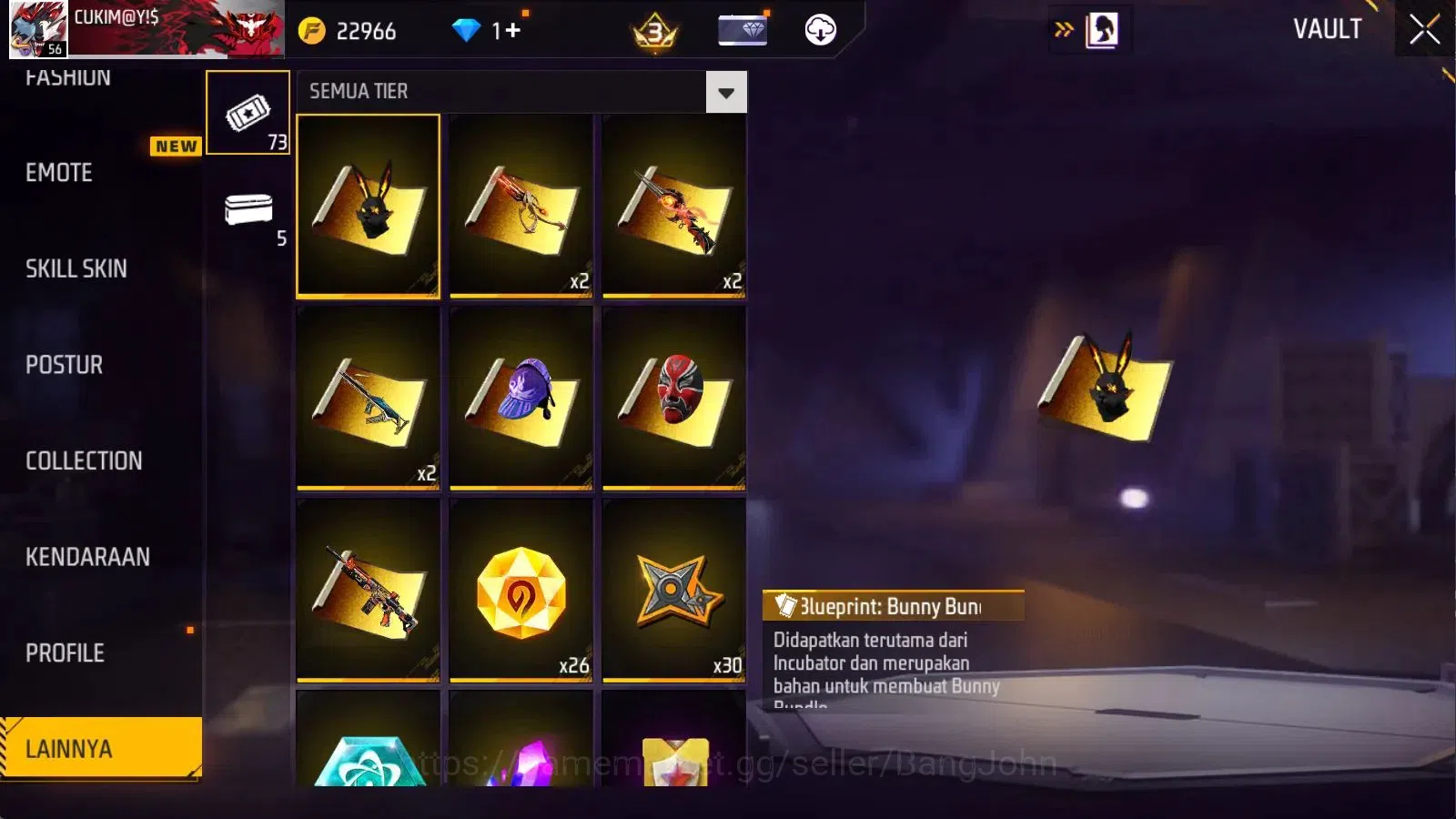 Free Fire Accounts Indonesia | M1887 Emerald Power | Vault 494 | Bund image 17