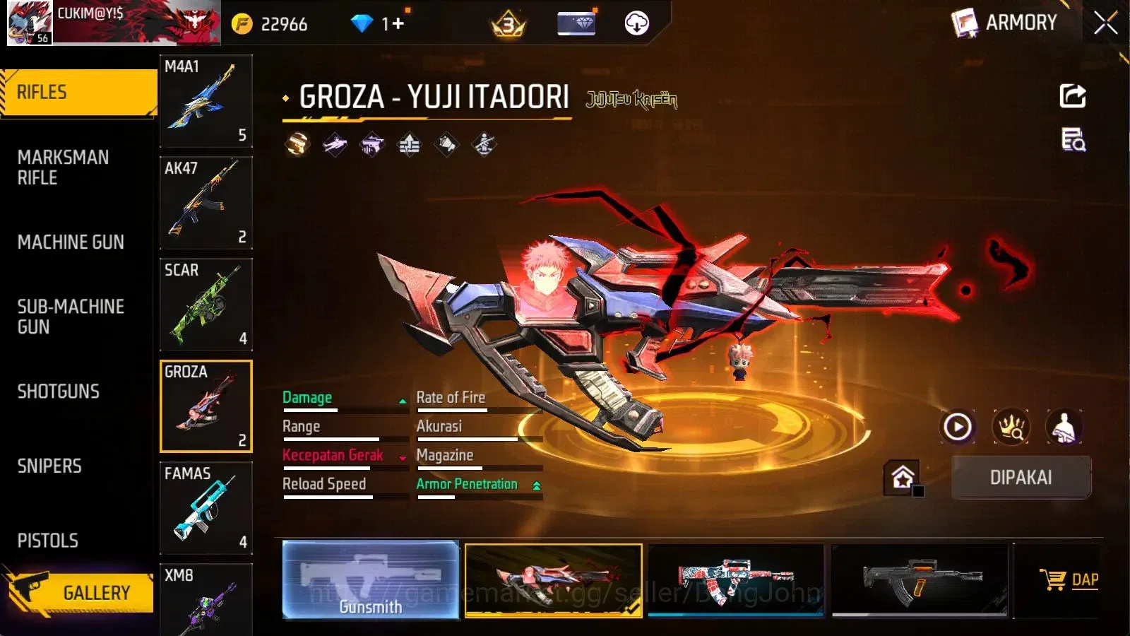 Free Fire Accounts Indonesia | M1887 Emerald Power | Vault 494 | Bund image 3