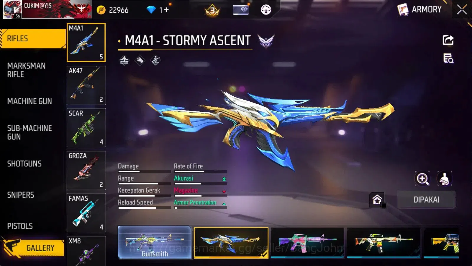Free Fire Accounts Indonesia | M1887 Emerald Power | Vault 494 | Bund image 4