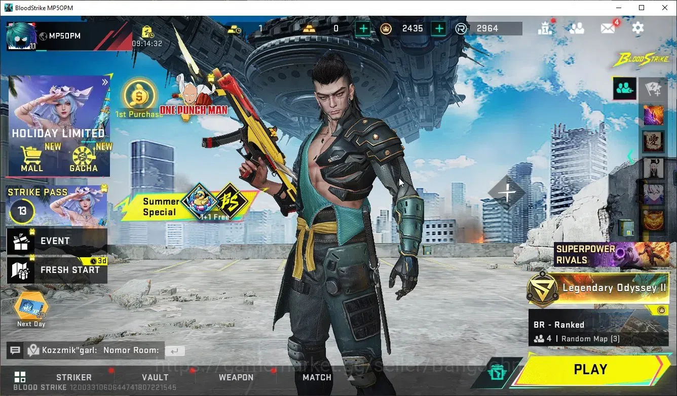 Blood Strike Accounts Collab Skin Asia | Collab OPM MP5, Ultra Melee Fuaah!!, Ultra Nova Net, ChangeName On, Collab Enzo 1