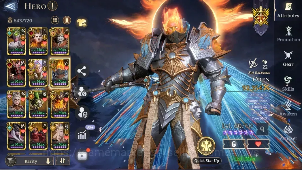 Watcher of Realms Accounts End-Game Global 60x|Lv100|13M PWR|18 Lord(Oren,Ingrid,JezebelleA1,Etc)|112Legend(Full 1