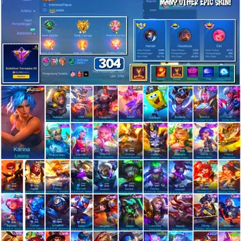 Mobile Legends: Bang Bang Accounts #4303 304 Skins | Natalia Warrioress Paragon (COLLECTOR) | Karina Leona (KOF) | Badang