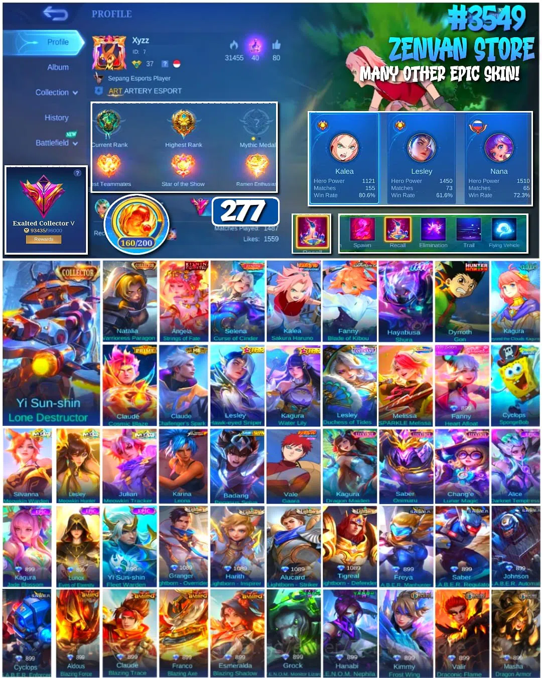 Mobile Legends: Bang Bang Accounts #3549 277 Skins | Collector YSS & Natalia | Sakura image 1