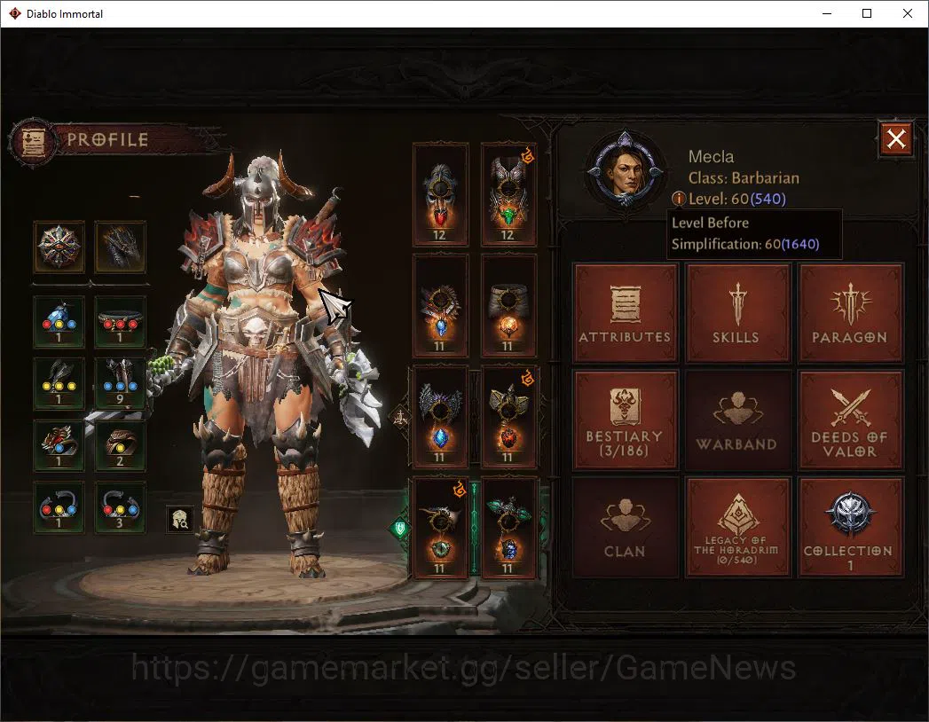 Diablo Immortal Accounts Mid-Tier NA - High heaven|Lv60(540)|Barbarian|34k CR|Reso 390|Paragon Maledictor|Cosmetic Bloom 3