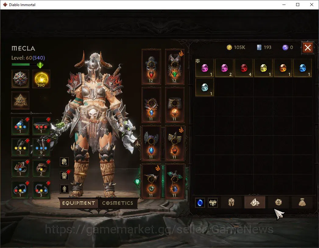 Diablo Immortal Accounts Mid-Tier NA - High heaven|Lv60(540)|Barbarian|34k CR|Reso 390|Paragon Maledictor|Cosmetic Bloom 7