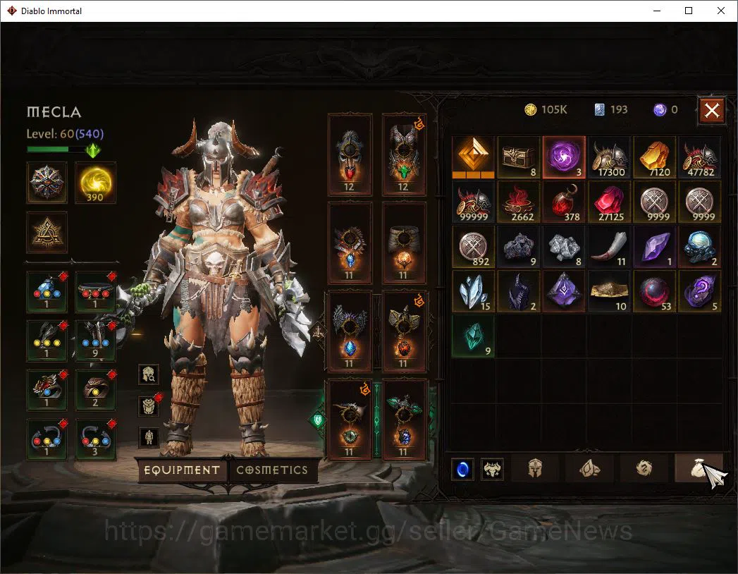 Diablo Immortal Accounts Mid-Tier NA - High heaven|Lv60(540)|Barbarian|34k CR|Reso 390|Paragon Maledictor|Cosmetic Bloom 8