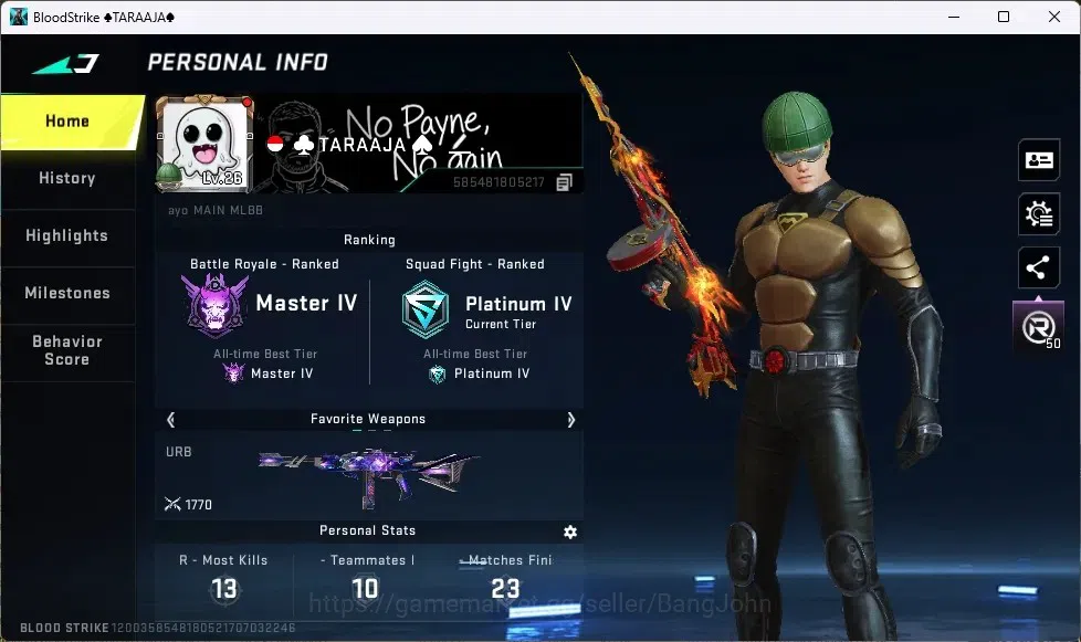 Blood Strike Accounts High-End ASIA | 2 ULTRA GUNS: URB,Thompson|1 COLLAB STRIKER: Enzo|3 ULTRA STRIKERS|1 Epic Name 1