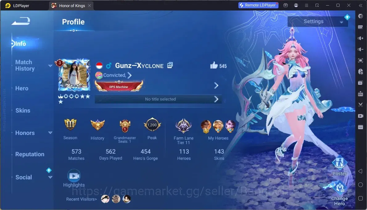 Honor of Kings Accounts Rare Skin Global |113H 143S |KIC Luna|3 Legend|1 KNY|GM|20 Epic|1 KWC2025|1 EventExclusive|1 1