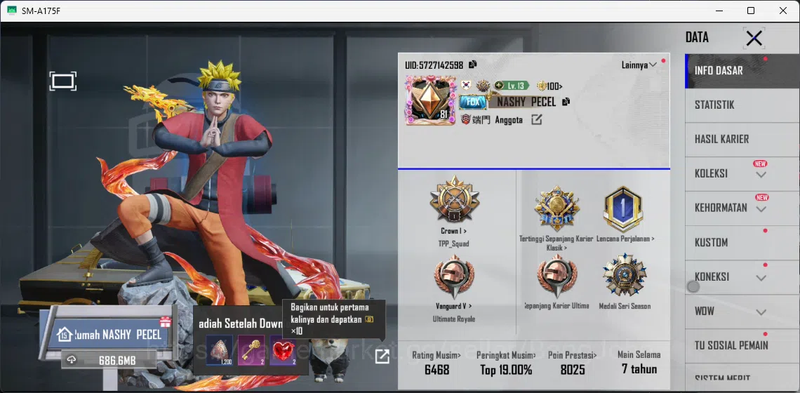 PUBG Mobile Accounts Global |24 Weapon Labs|9 KillMess|3 X-Suit|Naruto Set|2 Weapon Collab(AUG+Groza)|CheckSS PUBGM006B 1