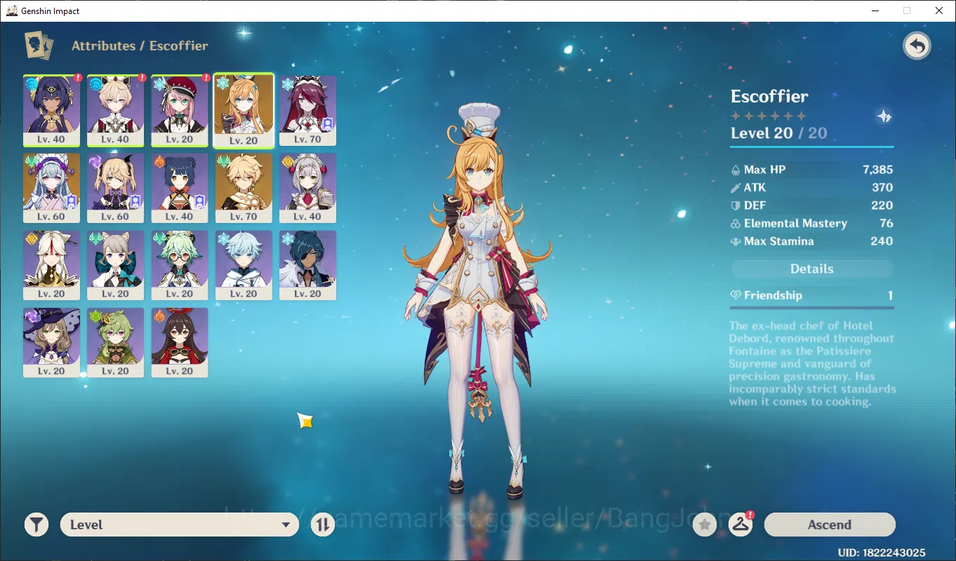 Genshin Impact Accounts ASIA | AR 45 | Escoffier, Fischl, WP n more detail image 2