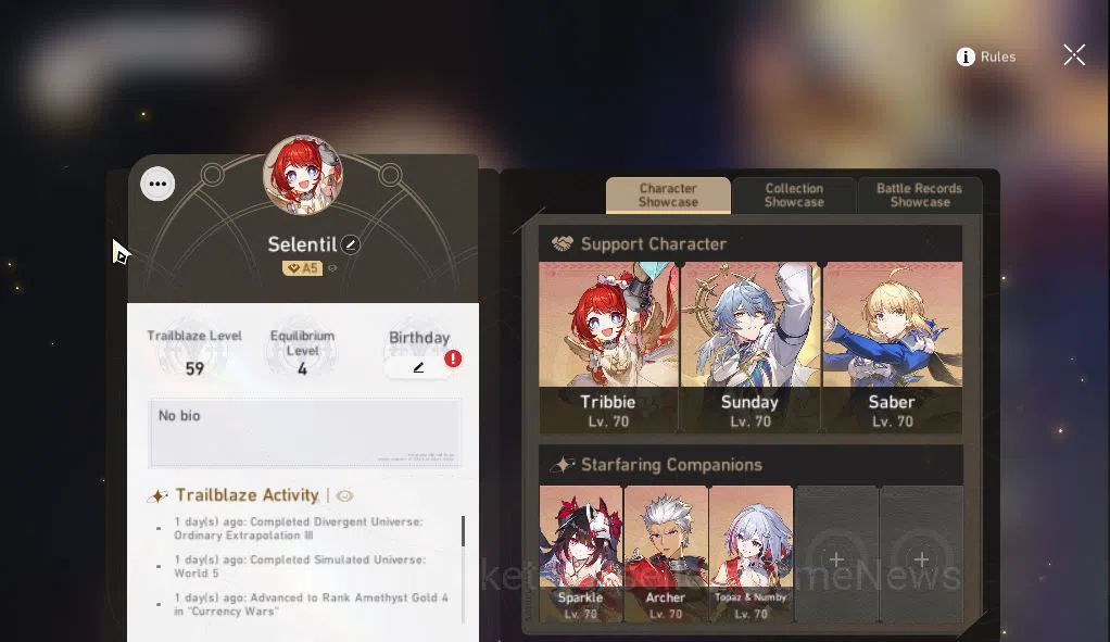 Honkai Star Rail Accounts Mid Game Asia|TL 59|8 Limited|Saber+Sign,Sunday E1,B3,Sparkle,Dante,Ruan Mei,Etc|Mc 2