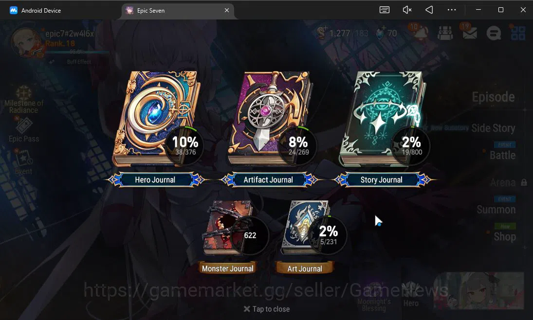 Epic Seven Accounts Starter GLOBAL UnVerif|Starter|1 ML (Ruele of Light)+Setsuka,Landy,Tenebria,Birgitta,Etc|Poh ON|1,2K 2