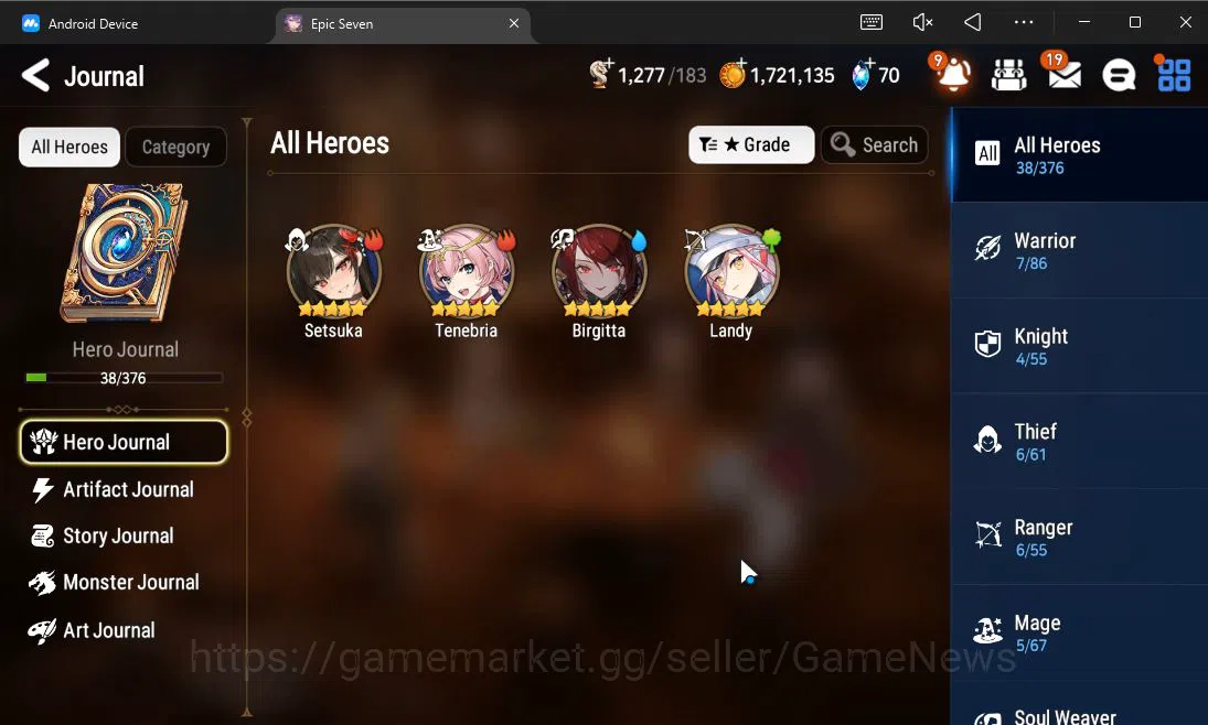 Epic Seven Accounts Starter GLOBAL UnVerif|Starter|1 ML (Ruele of Light)+Setsuka,Landy,Tenebria,Birgitta,Etc|Poh ON|1,2K 5