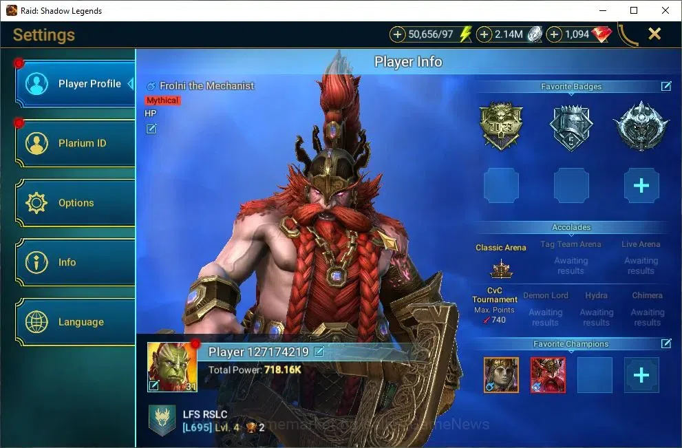 Raid: Shadow Legends Accounts Mid-Game Lv31 718K Power|1 Mythic(Florni)|15 2