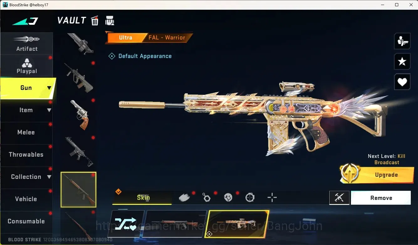 Blood Strike Accounts Collab Skin ASIA |1 Eternal Gun:Desert|5 Collab Gun[TR&7DS]|2 Limited Gun|7 Ultra Gun|10 Legend 16