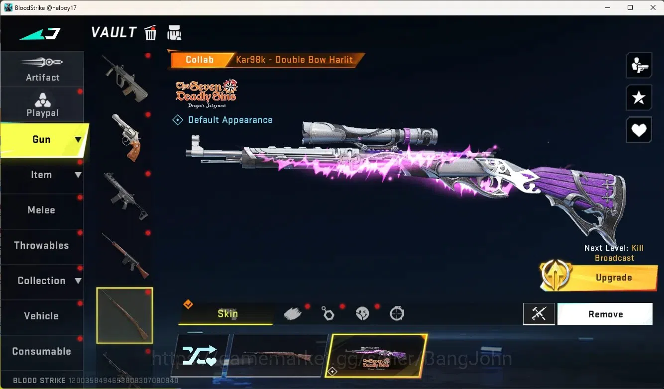 Blood Strike Accounts Collab Skin ASIA |1 Eternal Gun:Desert|5 Collab Gun[TR&7DS]|2 Limited Gun|7 Ultra Gun|10 Legend 17