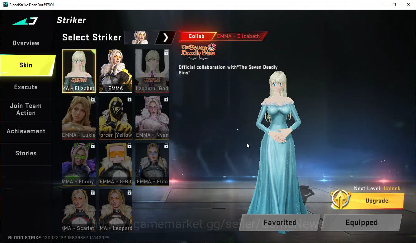 Blood Strike Accounts Mid-Tier ASIA|Collab 7DS Emma-Elizabeth,AK47-Rhitta,QBZ95-Darknes+ 2 ULTRA Ethan,FN2000|LMT 2