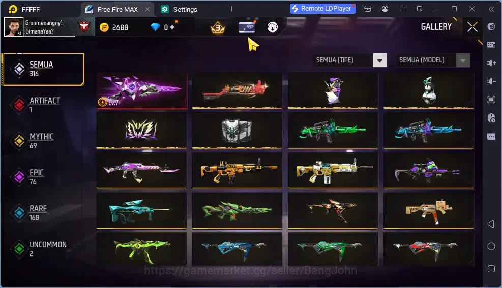 Free Fire Accounts Indonesia | Vault 275 | EVO SG Sterling Lvl 7 (Max image 3