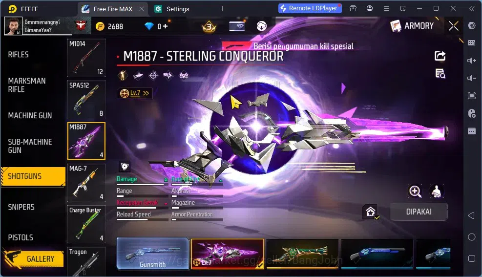 Free Fire Accounts Indonesia | Vault 275 | EVO SG Sterling Lvl 7 (Max image 5