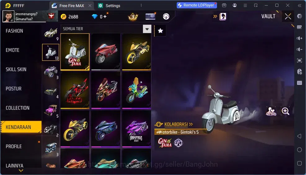 Free Fire Accounts Indonesia | Vault 275 | EVO SG Sterling Lvl 7 (Max image 9