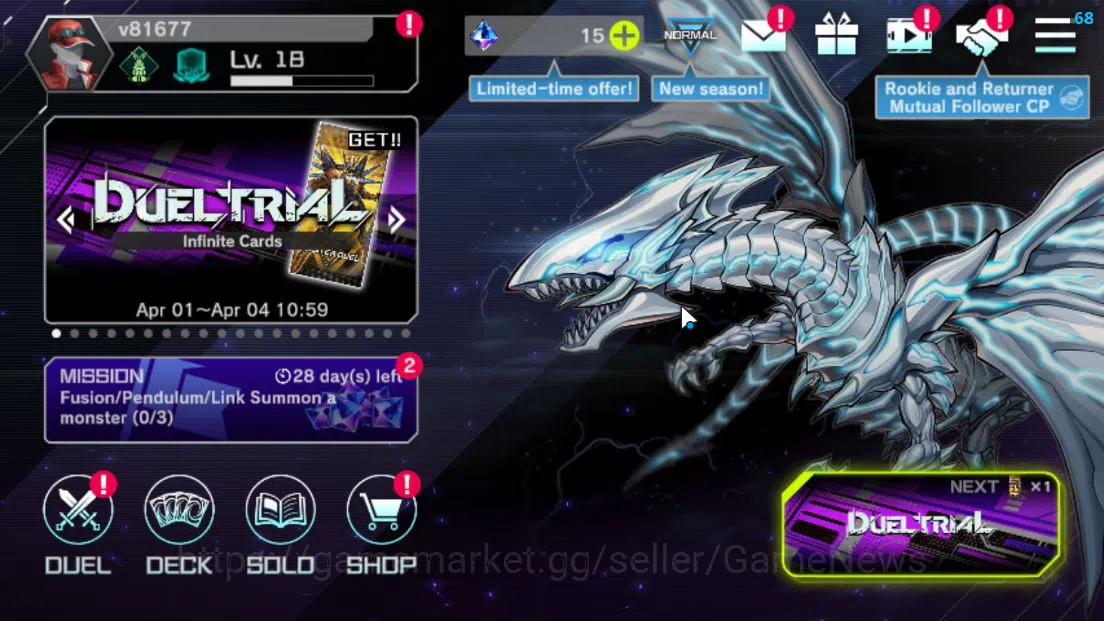 Lv 18 | 20 Deck |VSK9,Radiant Typhoon,Dracotail,Yummys,Ninja,Dracotail Maid,Etc|Ranked Available|Konami|CE ON|Check SS(YMD989) Yu-Gi-Oh! Master Duel Mid-Level Lv 18 | 20 Deck |VSK9,Radiant Typhoon,Dracotail,Yu image 1