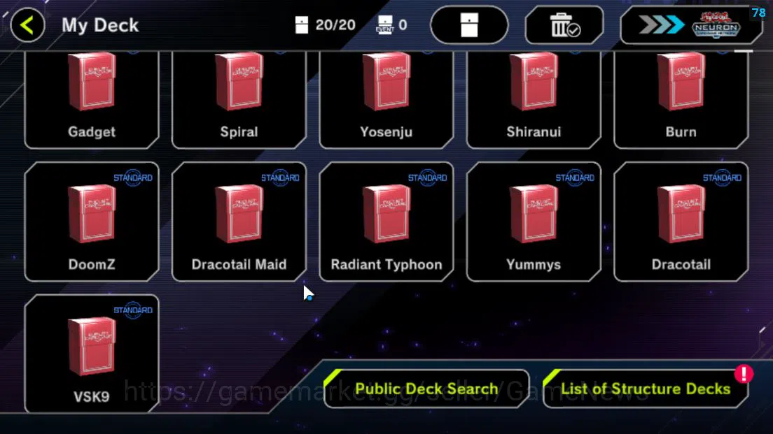 Yu-Gi-Oh! Master Duel Accounts Mid-Level Lv 18 | 20 Deck |VSK9,Radiant Typhoon,Dracotail,Yummys,Ninja,Dracotail 3