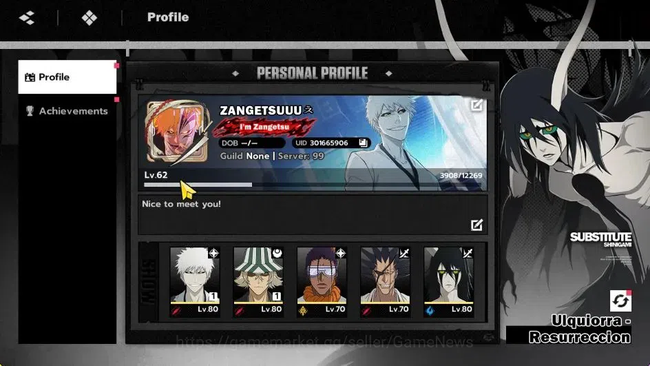 BLEACH: Soul Resonance Accounts NUVERSE SEA|Lvl 62|8 SSR|5 2