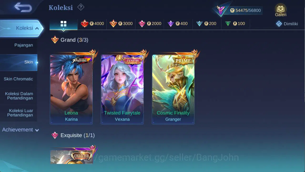 Mobile Legends: Bang Bang Accounts HERO 132 SKIN 227 VEXANA zenith, Prime Granger, Sa image 3