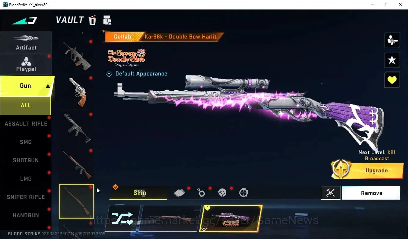Blood Strike Accounts Collab Skin ASIA|EVO M1887-Destroyer+ETER DeAgle+MELEE TalonKnife|Collab ENZO-Kraken,3 TokRev,3 7DS|7 17