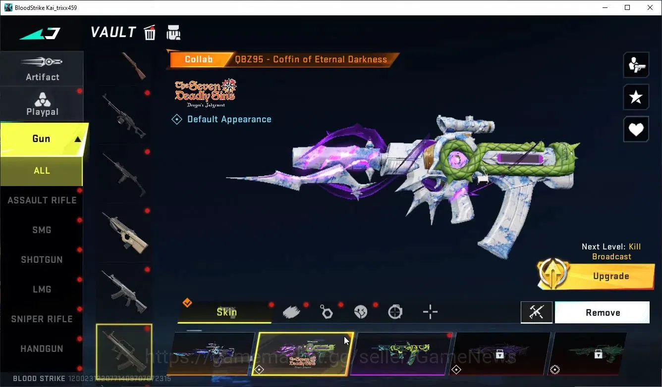 Blood Strike Accounts Collab Skin ASIA|EVO M1887-Destroyer+ETER DeAgle+MELEE TalonKnife|Collab ENZO-Kraken,3 TokRev,3 7DS|7 18
