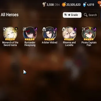Epic Seven Accounts High-End Global Unverif|5 ML(RnL,M.Iseria,B.Hwayoung,A.Vildred,PC.Flan)|PoH ON|SS 4.6K|Rank 54|MoR