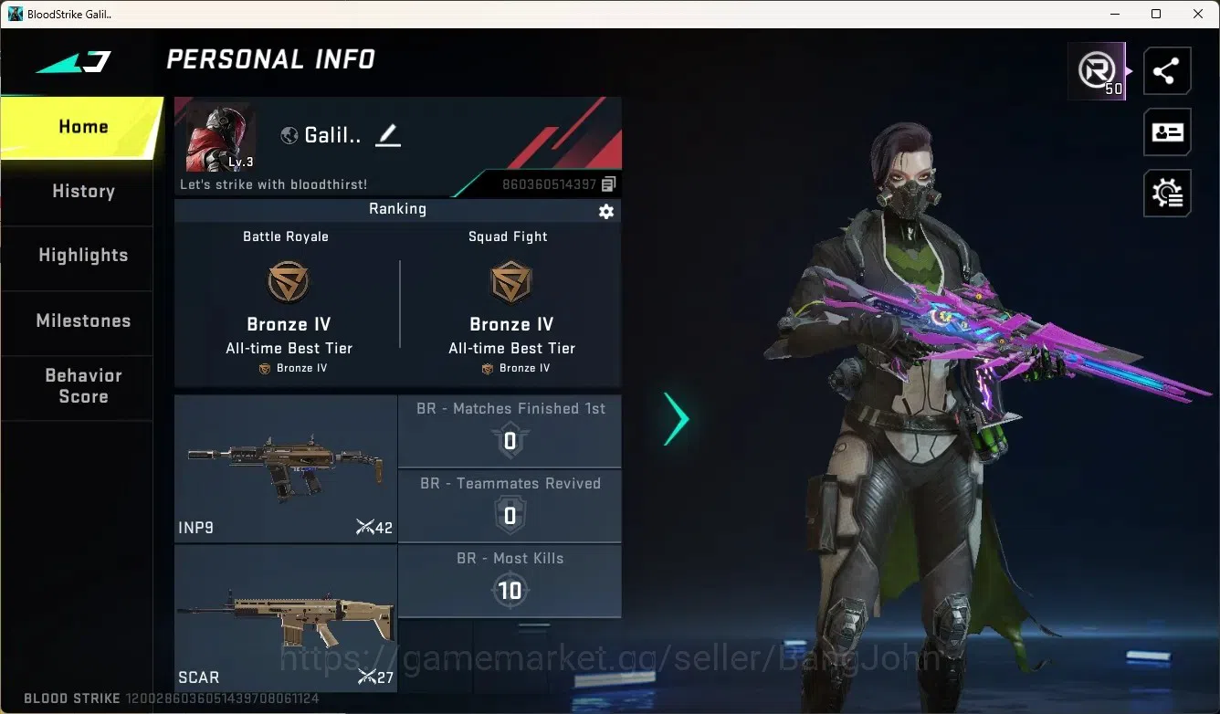 Blood Strike Accounts Others ASIA |1 Eternal Gun: Galil-Blight's Embrace|1 Ultra & 1 Legendary Gun|Check SS BS2625B 1