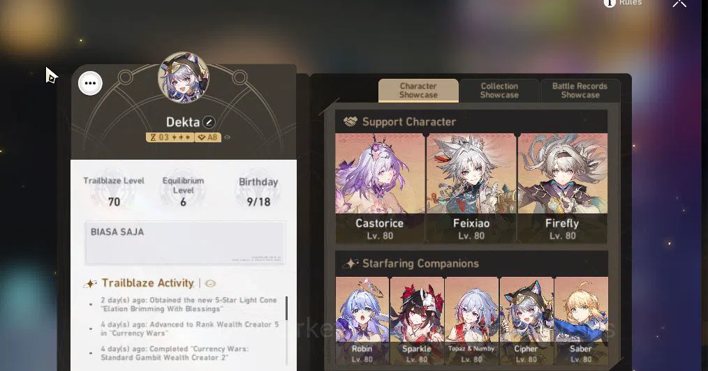 Honkai Star Rail Accounts Asia|TL 70|Archer PremTeam+Saber Hypercarry|25 Lim image 2