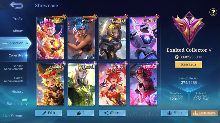 Mobile Legends: Bang Bang Accounts Rare Skin Hero 133|Skin 374|Ex Immo 123|Recall Seal Anvil|PRIME Claude,KOF Karina,LBox 1