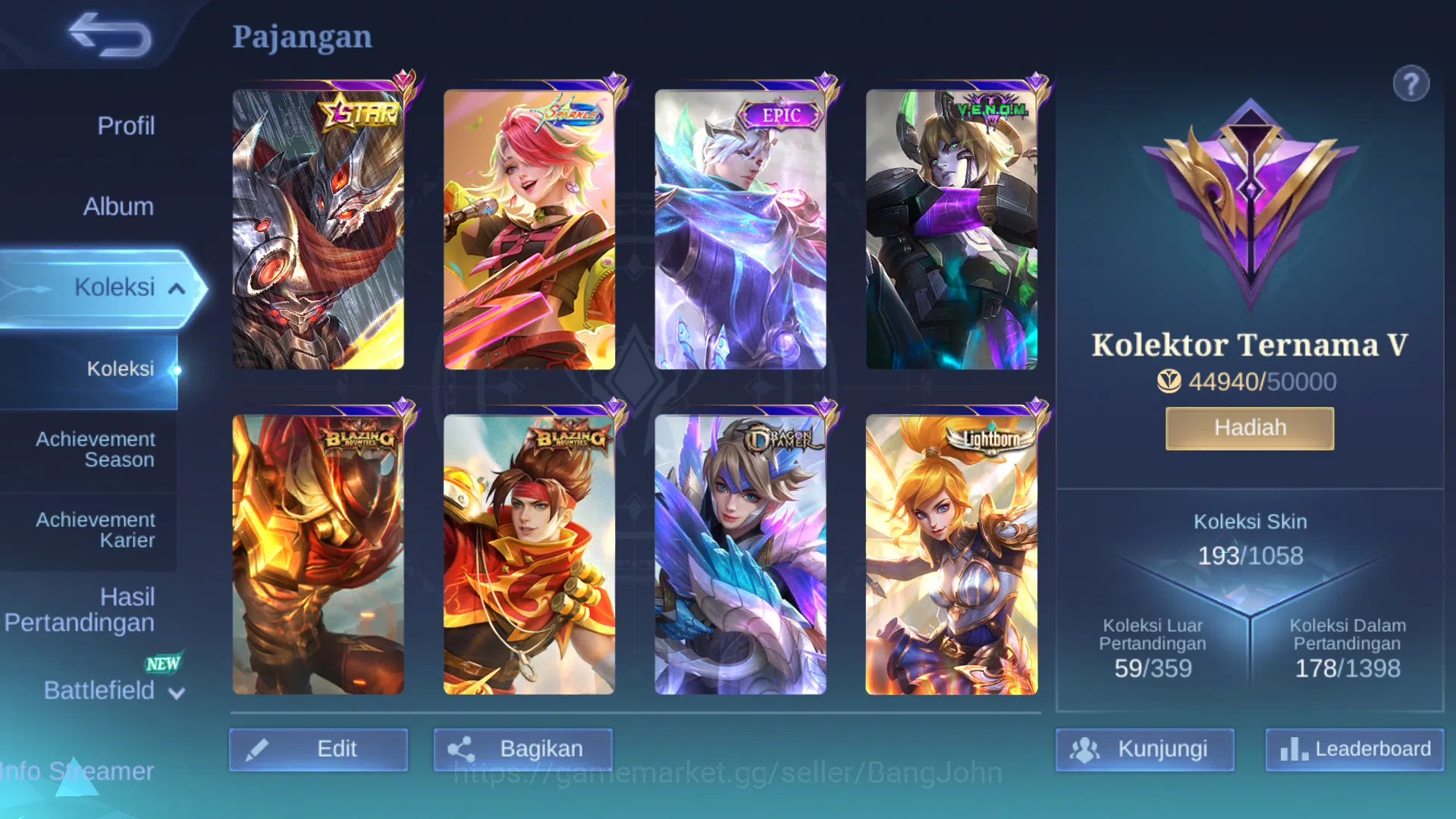 Mobile Legends: Bang Bang Accounts "Hero 102 | skin 193 | kof karina | star tahunan h image 2