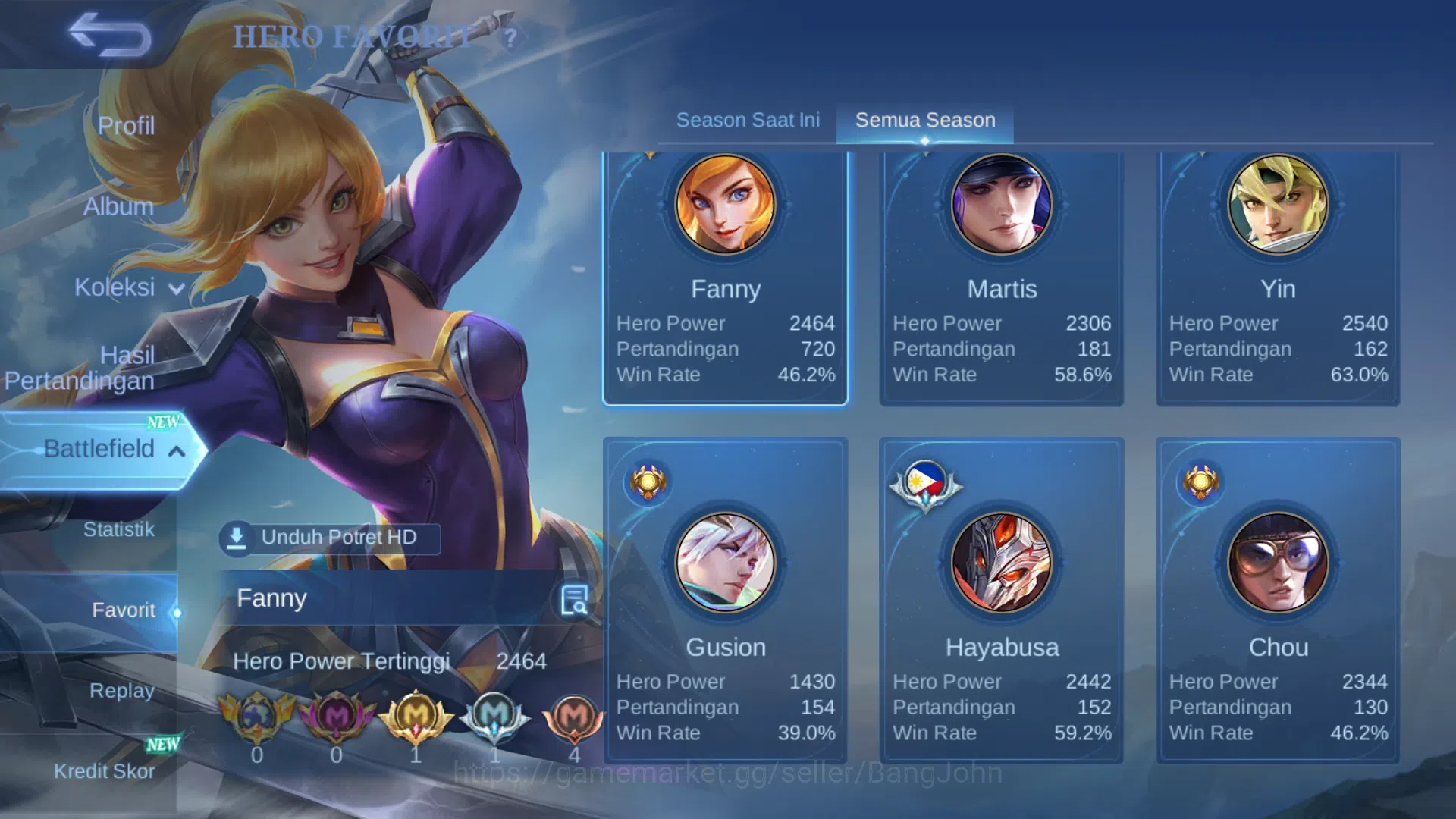 Mobile Legends: Bang Bang Accounts "Hero 102 | skin 193 | kof karina | star tahunan h image 4
