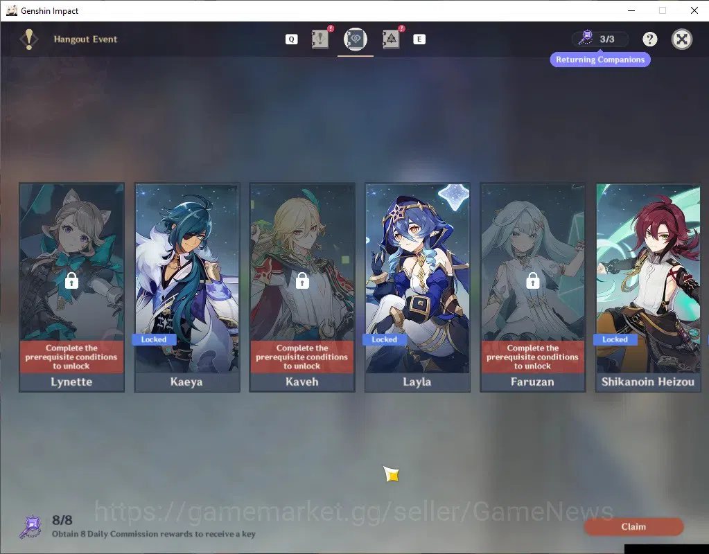 Genshin Impact Accounts Mid Game Asia|AR 55|4,9K Primo|5 Limited 1(*5 Weapon)|ClorindeC1,YelanC1,Yae Miko,Hu 20