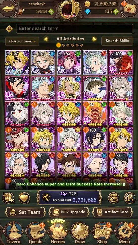 The Seven Deadly Sins: Grand Cross Accounts Others Global|2,7M Power|123 Diamond|4LR: N.Meliodas,Roxy M, etc|9UR|4 1