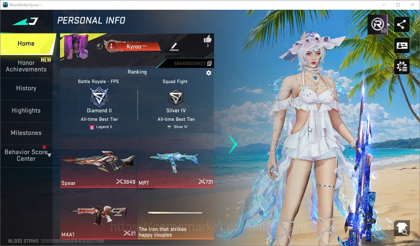 Blood Strike Accounts Collab Skin ASIA|2 ETERNAL: MP7-Tidesong,Spear-Relic|1 AOT|1 ULTRA MELEE|5 ULTRA 1