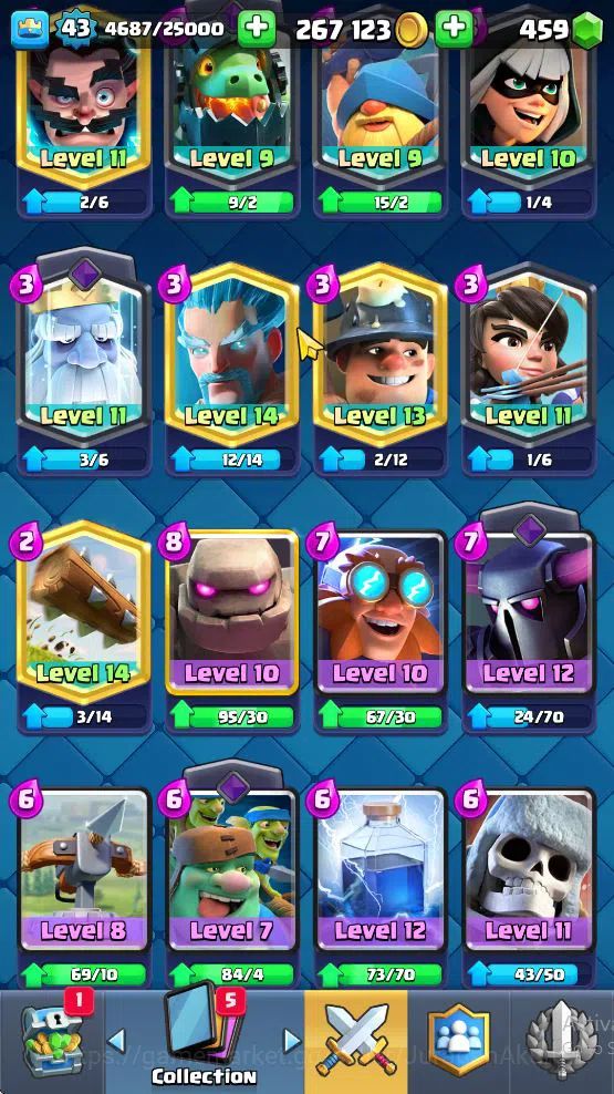 Clash Royale Accounts Midgame Lvl 43|Trophy 8884|KTL 14|Limited Skin|Card 121| 1 Hero 6 EVO 8 Champ 21 Legendary 33 Epic,30 6