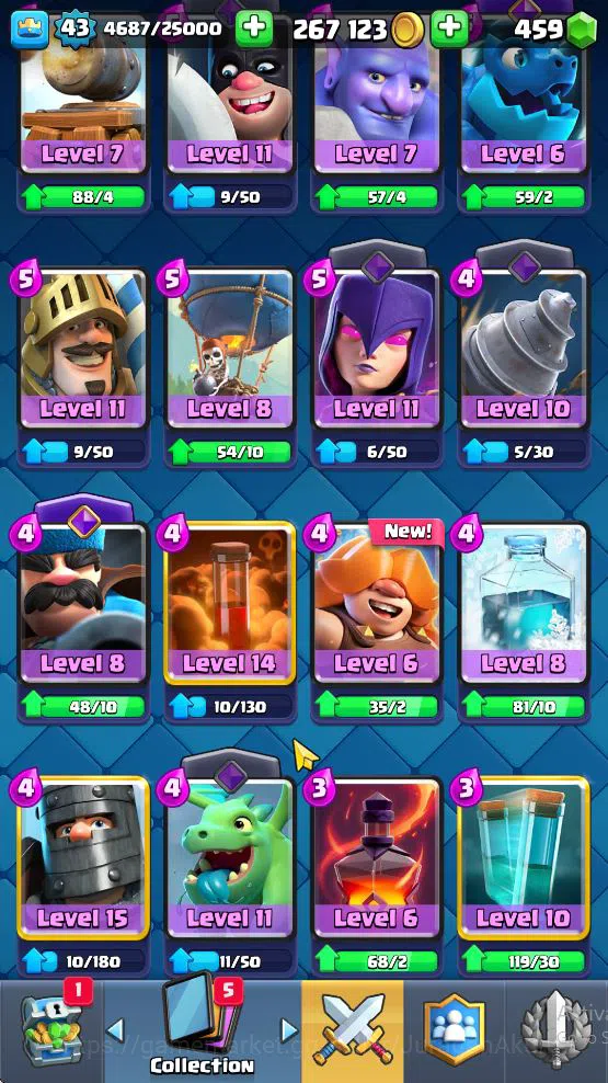 Clash Royale Accounts Midgame Lvl 43|Trophy 8884|KTL 14|Limited Skin|Card 121| 1 Hero 6 EVO 8 Champ 21 Legendary 33 Epic,30 7