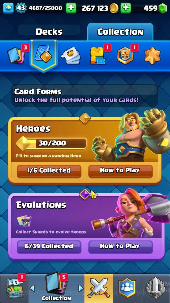 Clash Royale Accounts Midgame Lvl 43|Trophy 8884|KTL 14|Limited Skin|Card 121| 1 Hero 6 EVO 8 Champ 21 Legendary 33 Epic,30 9