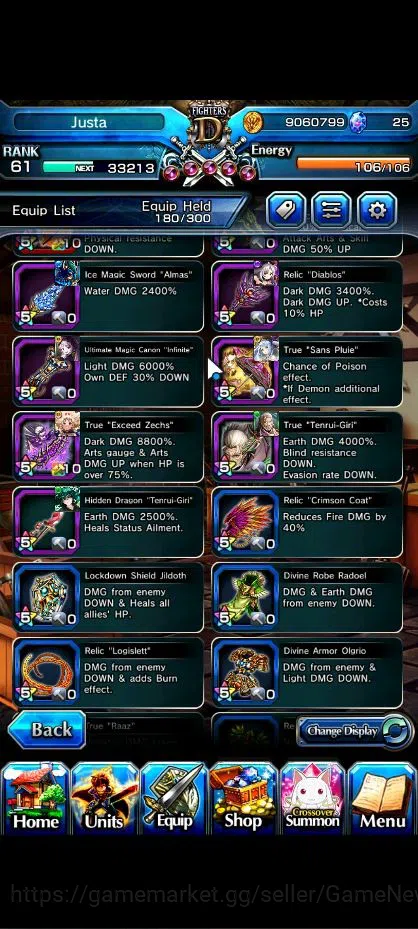 Grand Summoners Accounts End-Game Global|Rank 61|9 Ascend|FenTW,ShishioTW,Jay,Chloe,Valentine Priscilla,SS 7