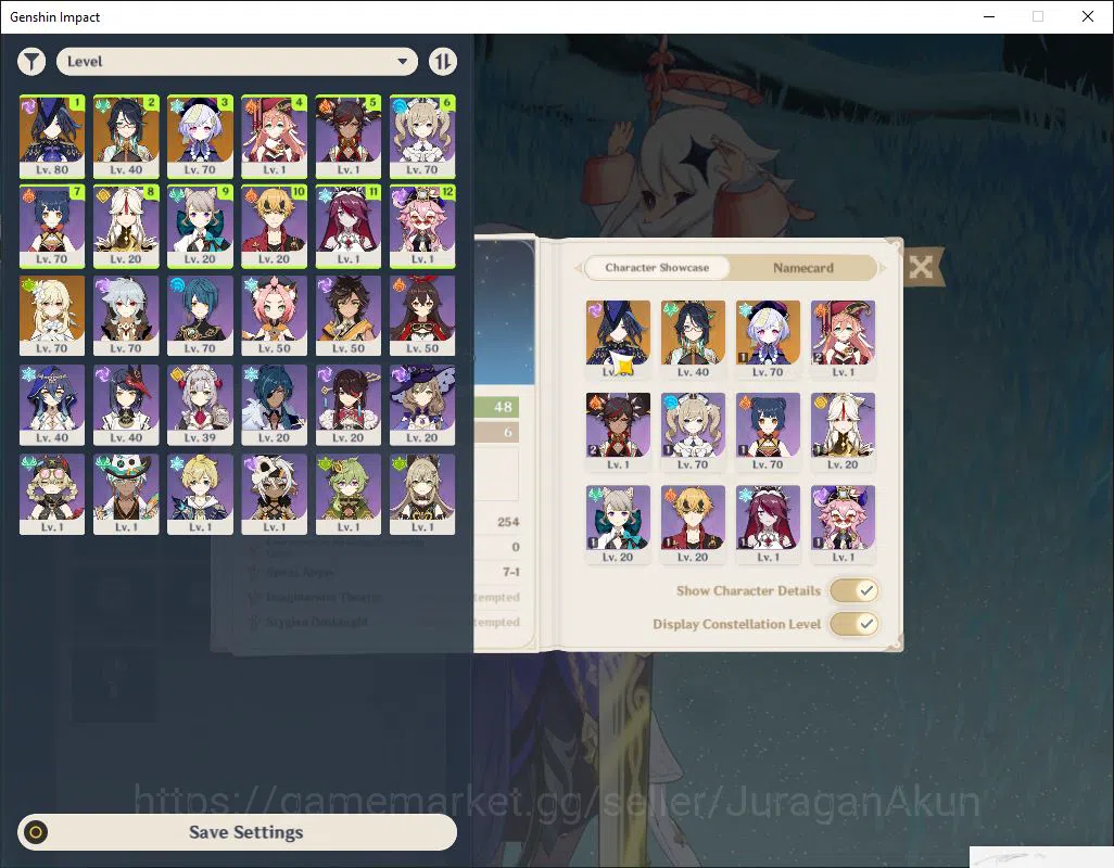 Genshin Impact Accounts Mid Game ASIA| AR 48|2 Limited +1(*5Weapon)|Clorinde,Xianyun,|MC Female |Low Explore 2