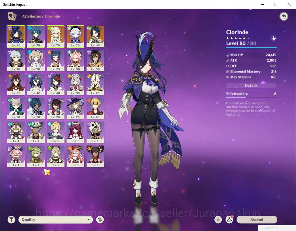 Genshin Impact Accounts Mid Game ASIA| AR 48|2 Limited +1(*5Weapon)|Clorinde,Xianyun,|MC Female |Low Explore 3