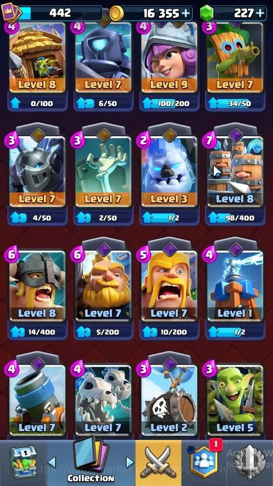 Clash Royale Accounts High-End Lvl 442|Trophy 3268|KTL 9|Card 62|2 EVO,19 Epic,23 Rare,25 Common|2 Wild Shard+Gems 227|Take 16