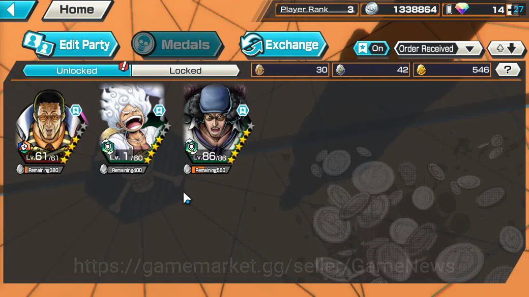 One Piece Bounty Rush Accounts Starter Global|3 EX|BP Kuzan,AMS[Borsalino],Gear5 Monkey D.Luffy|Rank 3