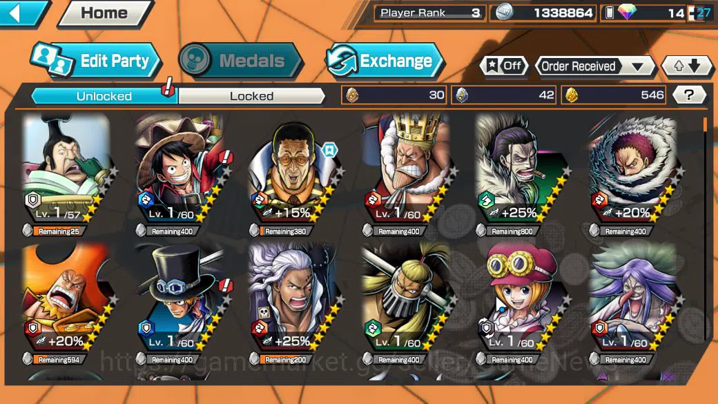 One Piece Bounty Rush Accounts Starter Global|3 EX|BP Kuzan,AMS[Borsalino],Gear5 Monkey D.Luffy|Rank 4