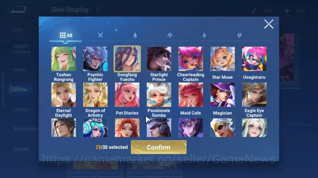 Honor of Kings Accounts Rare Skin Hero113 Skin329|Flawless Wukong,Mythic Diaochan,Lu Bu,Han Xin,AoT Eren&Levi,JJK Gojo,DC 20