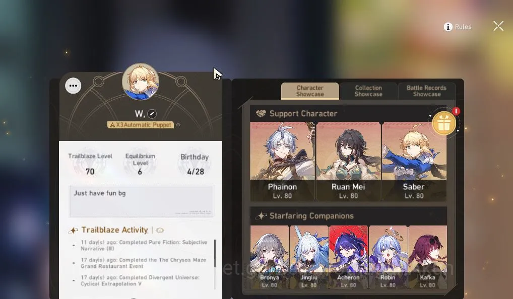 Honkai Star Rail Accounts End Game ASIA|TL65|16Limited(Acheron+Sign,TheHerta+Sign,Saber+Sign,Phainon,Kafka,BlackSwan,Robin 2